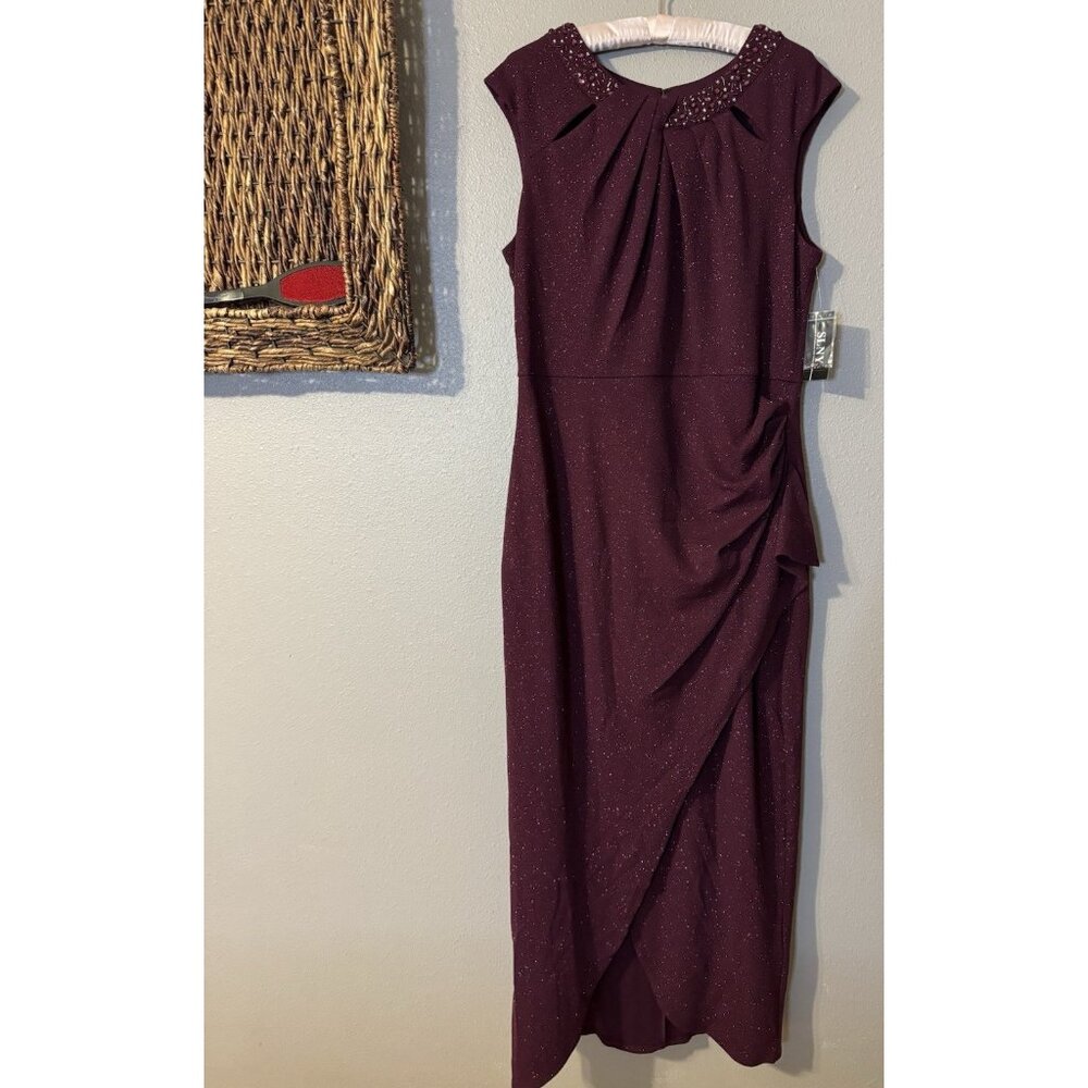 SLNY Formal Dress 16 Maroon Wine Shimmer Bead Gown Wedding Party Cruise NEW - Picture 8 of 11